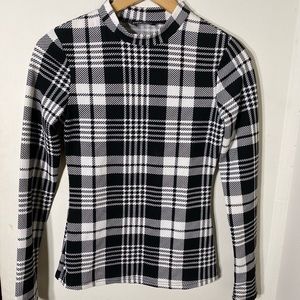 SHEIN Womens Top Black and White Houndstooth Fitted Contrast Plaid Blouse Size S